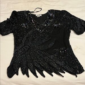 Mark & John By Gopal Elegant Black  Embellished Beaded Women's Top Size M